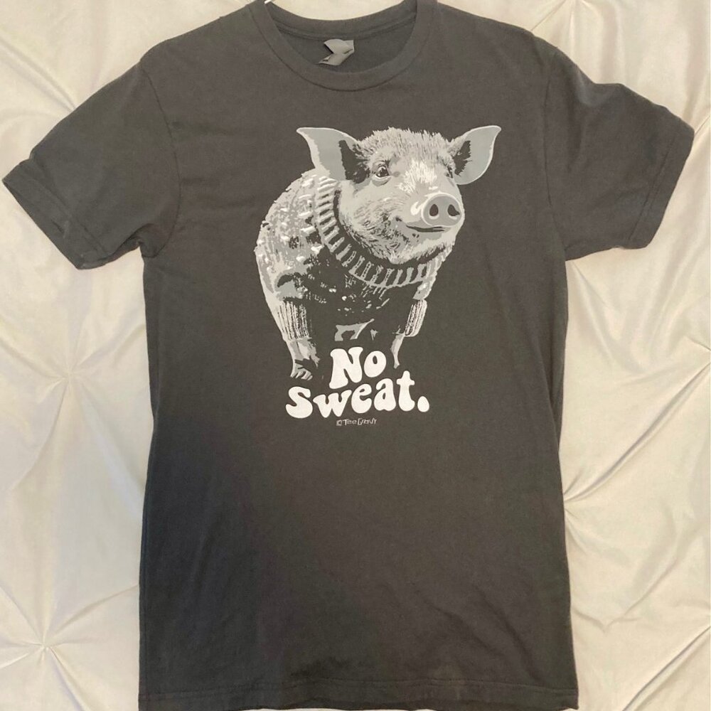 New Adorable Pig Pun No Sweat T-shirt, Grey Size Small (Unisex) by Tee Gravy